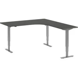 kaiserkraft Schreibtisch Atlanta, elektrisch höhenverstellbar, L-Form, BxT 1800 x 2000 mm, dunkelgrau/silber, rechts
