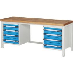 Werkbank, Gestellbauweise Serie 8000, 8 Schubladen: 4 x 120, 4 x 150 mm, BxT 2000 x 700 mm eurokraft pro