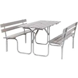 kaiserkraft Gruppensitzbank, Tisch und 2 Sitzbänke, Länge 1500 mm, grau