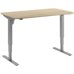kaiserkraft Schreibtisch Atlanta Trend, elektrisch höhenverstellbar, gerade, abgerundete Ecken, BxT 1400 x 800 mm, Eiche/silber