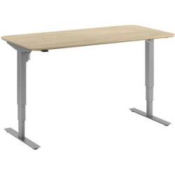 kaiserkraft Schreibtisch Atlanta Trend, elektrisch höhenverstellbar, gerade, abgerundete Ecken, BxT 1600 x 800 mm, Eiche/silber