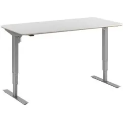 kaiserkraft Schreibtisch Atlanta Trend, elektrisch höhenverstellbar, gerade, abgerundete Ecken, BxT 1600 x 800 mm, weiß/silber