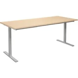 kaiserkraft Mehrzwecktisch DUO-T, gerade Platte, HxT 740 x 800 mm, Breite 1800 mm, Birke, silber