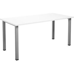 kaiserkraft Mehrzwecktisch DUO-U, gerade Platte, Tiefe 800 mm, Breite 1600 mm, weiß, silber