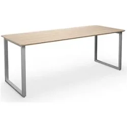 kaiserkraft Mehrzwecktisch DUO-O Trend, gerade Platte, abgerundete Ecken, Tiefe 800 mm, Breite 2000 mm, Eiche / silber