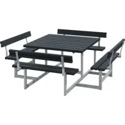 kaiserkraft Gruppensitzbank für 8 Personen, Nadelholz, LxT 2240 x 2240 mm, schwarz, mit Lehne
