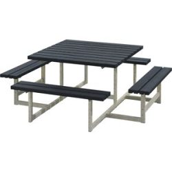 kaiserkraft Gruppensitzbank für 8 Personen, Nadelholz, LxT 2000 x 2000 mm, schwarz