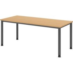 kaiserkraft Schreibtisch, HxT 685 - 810 x 800 mm, 4 Rundrohrbeine, Breite 1800 mm, graphit / Buche