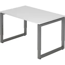 Schreibtisch mit Gestell aus Vierkant-Stahlrohr, Höhe 650 - 850 mm, BxT 1200 x 800 mm, weiß / graphit eurokraft pro