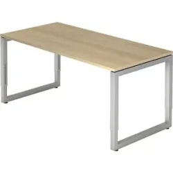 Schreibtisch mit Gestell aus Vierkant-Stahlrohr, Höhe 650 - 850 mm, BxT 1600 x 800 mm, Eiche / alusilber eurokraft pro