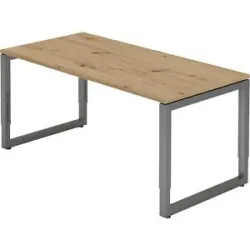 Schreibtisch mit Gestell aus Vierkant-Stahlrohr, Höhe 650 - 850 mm, BxT 1600 x 800 mm, Asteiche / graphit eurokraft pro