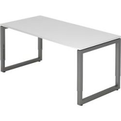 Schreibtisch mit Gestell aus Vierkant-Stahlrohr, Höhe 650 - 850 mm, BxT 1600 x 800 mm, weiß / graphit eurokraft pro
