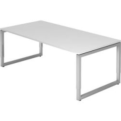 Schreibtisch mit Gestell aus Vierkant-Stahlrohr, Höhe 650 - 850 mm, BxT 2000 x 1000 mm, weiß / alusilber eurokraft pro
