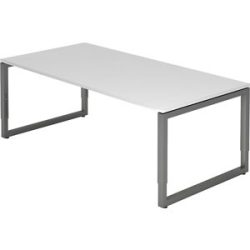 Schreibtisch mit Gestell aus Vierkant-Stahlrohr, Höhe 650 - 850 mm, BxT 2000 x 1000 mm, weiß / graphit eurokraft pro