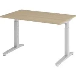 ANNY - Schreibtisch mit C-Fußgestell, höhenverstellbar 650 - 850 mm, Breite 1200 mm, Eiche / alusilber eurokraft pro