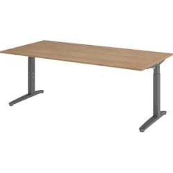 Schreibtisch Office Braun Holz 200 cm Höhenverstellbar (manuell) - Farbe: Nussbaum - Material: Holzwerkstoff - Schreibtisch