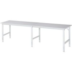 Arbeitstisch, höhenverstellbar, Gestell 60 x 30 mm, melaminharzbeschichte Platte, BxT 3000 x 800 mm, lichtgrau RAU