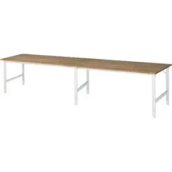 Arbeitstisch, höhenverstellbar, Gestell 60 x 30 mm, Buchenplatte massiv, BxT 4000 x 1000 mm, lichtgrau RAU