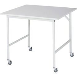kaiserkraft Arbeitstisch, fahrbar, Melaminplatte, Stärke 22 mm, 30 x 30 mm, BxTxH 1000 x 1000 x 900 mm