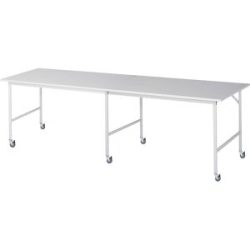 kaiserkraft Arbeitstisch, fahrbar, Melaminplatte, Stärke 22 mm, 30 x 30 mm, BxTxH 3000 x 1000 x 900 mm