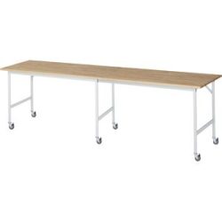 kaiserkraft Arbeitstisch, fahrbar, Buche-Massivholzplatte, Stärke 25 mm, 30 x 30 mm, BxTxH 3000 x 800 x 900 mm