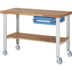 Fahrbare Werkbank Serie 7000, 2 Bock-/2 Lenkrollen, 1 Schublade, Ablageboden, Platten-BxT 1500 x 700 mm eurokraft pro