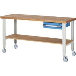 Fahrbare Werkbank Serie 7000, 2 Bock-/2 Lenkrollen, 1 Schublade, Ablageboden, Platten-BxT 2000 x 700 mm eurokraft pro