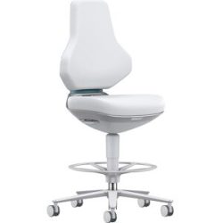 Reinraum-Arbeitsdrehstuhl TEXON, mit Sitz-Stopp-Rollen + Fußring, Höheverstellbereich 570 - 810 mm, Skintec, weiß bimos