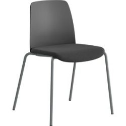 kaiserkraft Stuhl Helmer, Sitz gepolstert, Lehne Kunststoff, VE 4 Stk, Sitz dunkelgrau/schwarz, Gestell silber