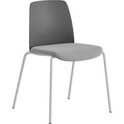 kaiserkraft Stuhl Helmer, Sitz gepolstert, Lehne Kunststoff, VE 4 Stk, Sitz dunkelgrau/hellgrau, Gestell weiß
