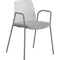 kaiserkraft Stuhl Helmer, Sitz gepolstert, Lehne Kunststoff, VE 4 Stk, Sitz weiß/hellgrau, Gestell silber, mit Armlehnen