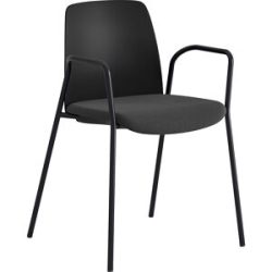 kaiserkraft Stuhl Helmer, Sitz gepolstert, Lehne Kunststoff, VE 4 Stk, Sitz schwarz, Gestell schwarz, mit Armlehnen