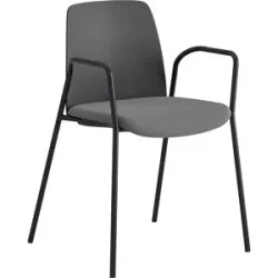 kaiserkraft Stuhl Helmer, Sitz gepolstert, Lehne Kunststoff, VE 4 Stk, Sitz dunkelgrau, Gestell schwarz, mit Armlehnen