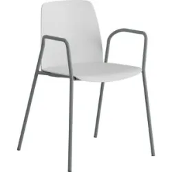 kaiserkraft Stuhl Helmer, Sitz/Lehne aus Kunststoff, VE 4 Stk, Sitz weiß, Gestell silber, mit Armlehnen