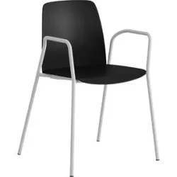 kaiserkraft Stuhl Helmer, Sitz/Lehne aus Kunststoff, VE 4 Stk, Sitz schwarz, Gestell weiß, mit Armlehnen