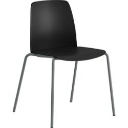 kaiserkraft Stuhl Helmer, Sitz/Lehne aus Kunststoff, VE 4 Stk, Sitz schwarz, Gestell silber