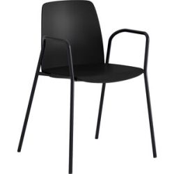kaiserkraft Stuhl Helmer, Sitz/Lehne aus Kunststoff, VE 4 Stk, Sitz schwarz, Gestell schwarz, mit Armlehnen