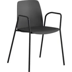 kaiserkraft Stuhl Helmer, Sitz/Lehne aus Kunststoff, VE 4 Stk, Sitz dunkelgrau, Gestell schwarz, mit Armlehnen