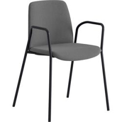kaiserkraft Stuhl Helmer, Sitz/Lehne gepolstert, VE 4 Stk, Sitz dunkelgrau, Gestell schwarz, mit Armlehnen