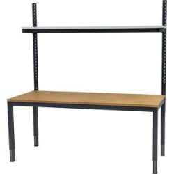 Höhenverstellbarer Arbeitstisch mit Etagenbord, höhenverstellbar 650 - 900 mm, BxT 1500 x 700 mm, Buche-Multiplexplatte eurokraft basic