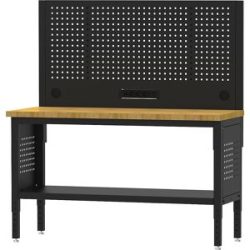 kaiserkraft Werkbank BLACKLINE, ohne Unterbauschrank, mit Lochwand, Plattenbreite 1829 mm