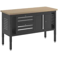 kaiserkraft Werkbank BLACKLINE, mit 4 Schubladen, Flügeltürschrank, Plattenbreite 1524 mm