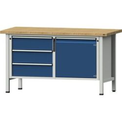Werkbank, Gestellbauweise Serie V, 3 Schubladen, Tür 540 mm, Buche massiv, Vollauszug, NFC-Schloss ANKE