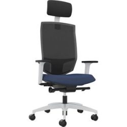 Bürodrehstuhl JUST EVO MESH, mit Netzrückenlehne, weiß, nachtblau, mit Kopfstütze Dauphin