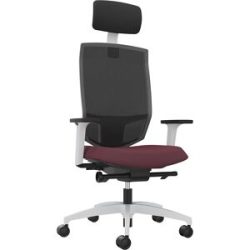 Bürodrehstuhl JUST EVO MESH, mit Netzrückenlehne, weiß, shirazrot, mit Kopfstütze Dauphin