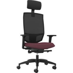 Bürodrehstuhl JUST EVO MESH, mit Netzrückenlehne, schwarz, shirazrot, mit Kopfstütze Dauphin