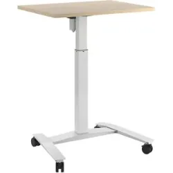kaiserkraft 1-Säulen-Schreibtisch Atlanta mit Rollen, BxT 800 x 600 mm, weiß, Birke