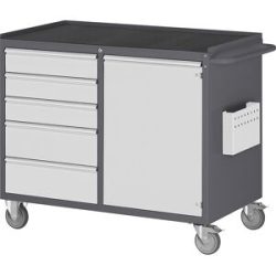 Kompaktwerkbänke, fahrbar, 5 Schubladen, 1 Tür, Metallablage mit Gummimatte, anthrazit / lichtgrau RAU