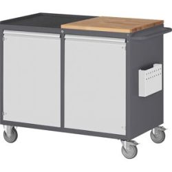 Kompaktwerkbänke, fahrbar, 2 Türen, Arbeitsfläche Holz / Metall, anthrazit / lichtgrau RAU