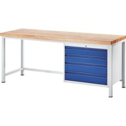 Werkbank, Gestellbauweise, 4 Schubladen Größe XL, Tiefe 700 mm, Breite 1250 mm RAU